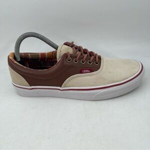 Vans Men’s Brigatta ERA-SZ 8.5-Cream Canvas Brown Leather  Lace-Up Sneakers Shoe